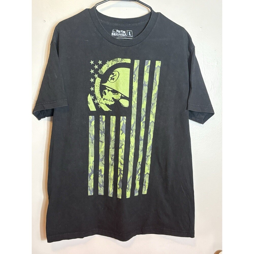 Metal Mulisha Skull American Flag Camo Graphic T-Shirt Mens Large Black